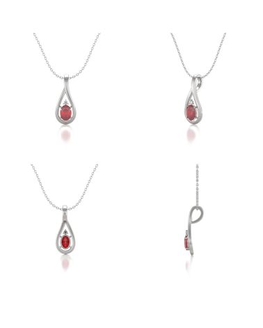 Collier Pendentif Or Blanc Rubis et Diamant Chaine Or incluse 1.85grs