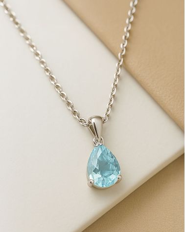Collar Colgante Aguamarina Cadena Plata de Ley incluida