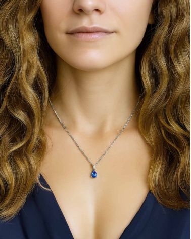 Colgante Pendente Zaffiro Catena Argento inclusa