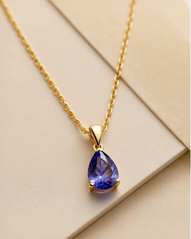Collier Pendentif Or Jaune Tanzanite Chaine Or 375 incluse