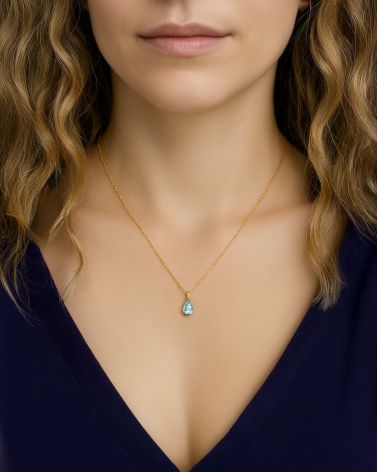 14K Gold Aquamarine Necklace Pendant Gold Chain included