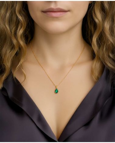 Colgante Pendente in Oro 14K Smeraldo Catena Oro inclusa