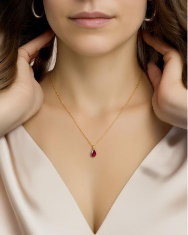 14K Gold Ruby Necklace Pendant Gold Chain included