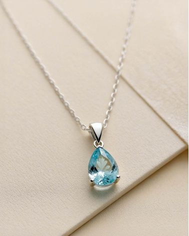 Colgante Pendente in Oro 14K Acquamarina Catena Oro inclusa