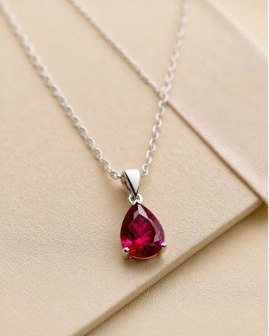 Colgante Pendente Rubino Diamanti Catena Argento inclusa