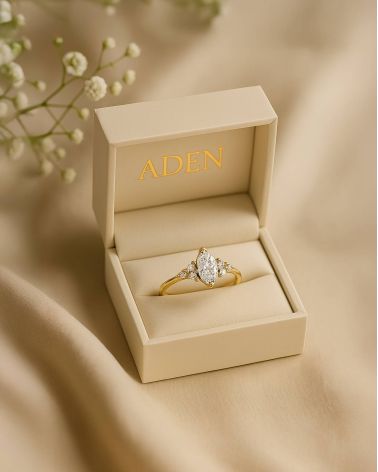 Bague Or 750 Jaune Moissanite et Diamants 2.1grs