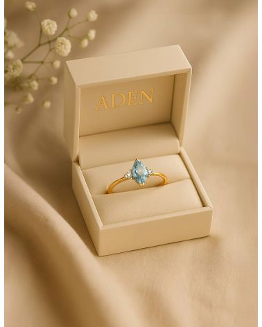 Gold Aquamarine Diamonds Ring