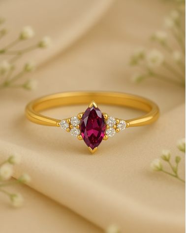 Bague Or Jaune Rubis et diamants 2.1grs