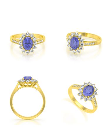 Bague Or Jaune Tanzanite et diamants 2.92grs