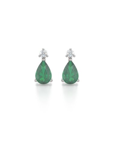Boucles d'oreille Emeraude et Diamants sur Argent 925 1.15grs