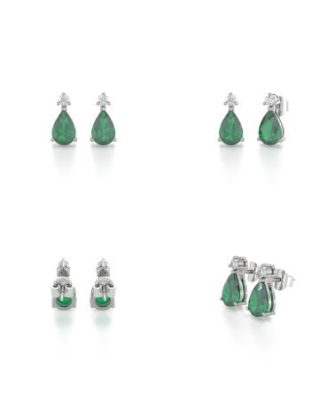 Pendientes Esmeralda y Diamantes Plate de Ley 925
