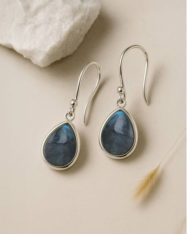Drop Earrings - AQUA Collection - 925 Silver, Natural Labradorite