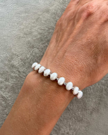 Pulsera Perla Forma Oval Plata de Ley 925
