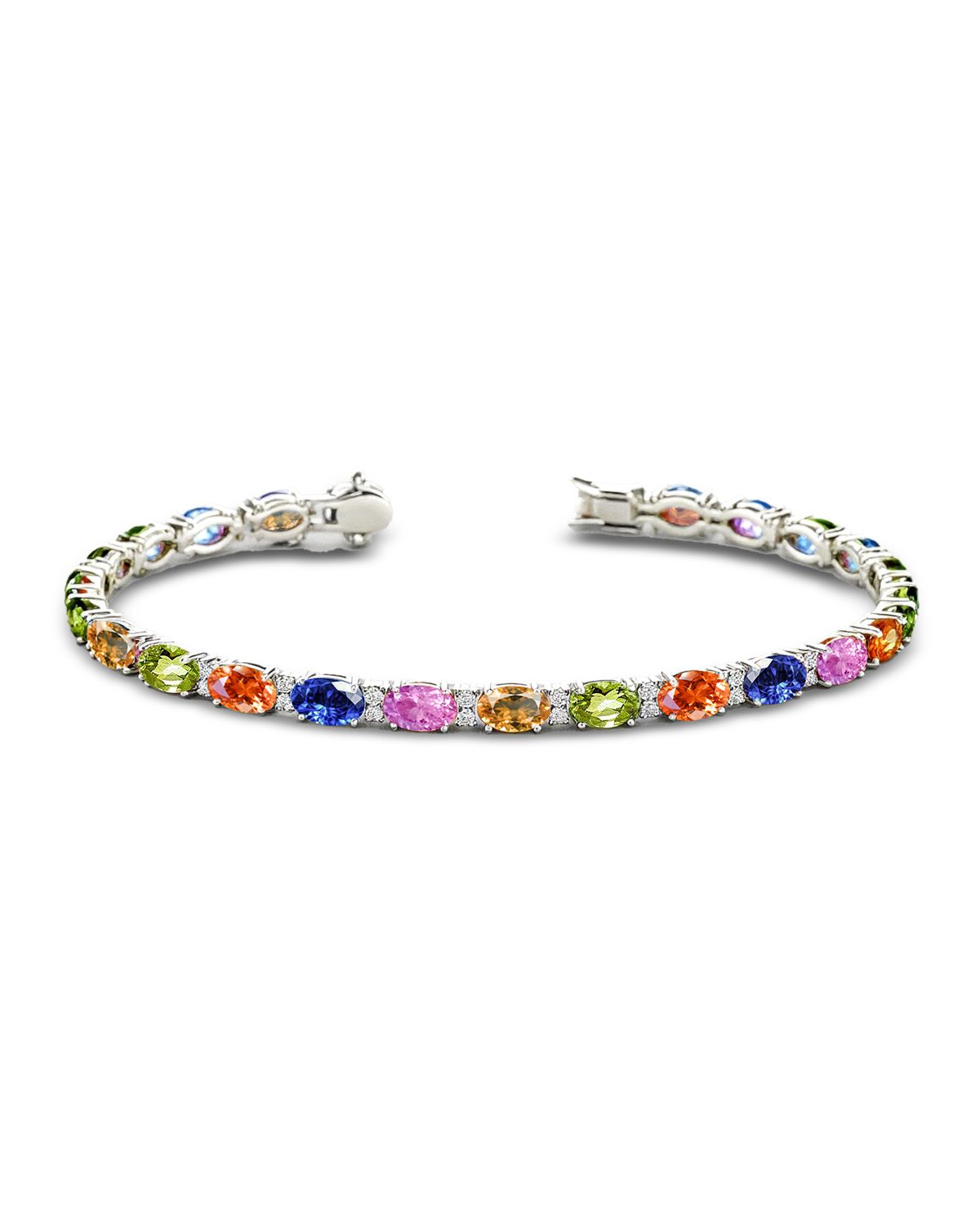 Pulsera Multi-Zafiro Arcoíris - Plata 925, Zafiros naturales multicolores y Diamantes